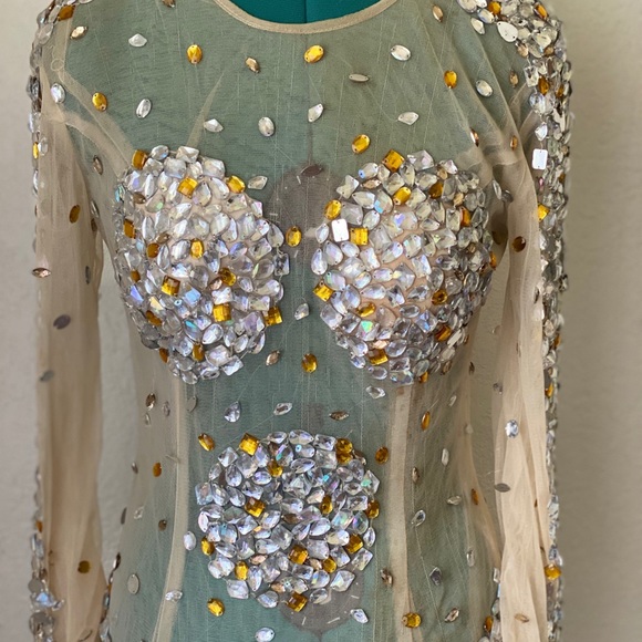 SOLD Beige Nude Sheer Crystal Dress Size M/L - Picture 8 of 8